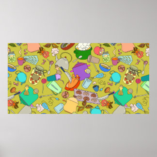 シームレスなテクスチャ。手描きドードルオブジェクト食品 ポスター