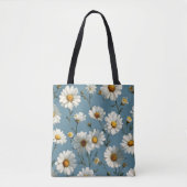 シームレスなデイジーの花模様(青) トートバッグ (正面)
