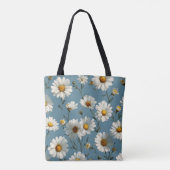 シームレスなデイジーの花模様(青) トートバッグ (裏面)