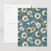 シームレスなデイジーの花模様(青) ポストカード (正面/裏面)