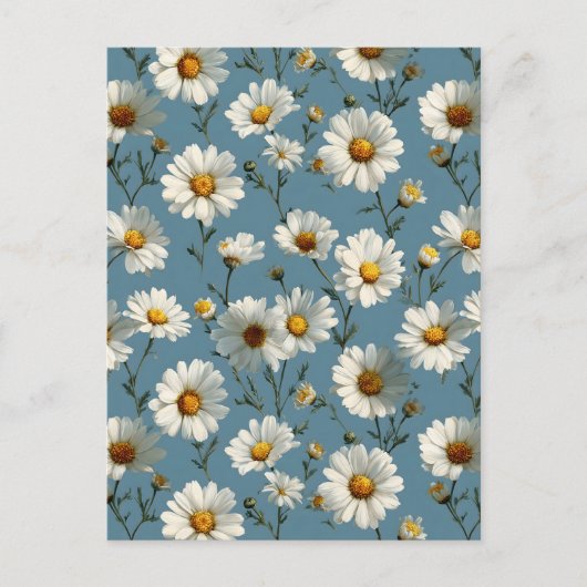 シームレスなデイジーの花模様(青) ポストカード (正面)