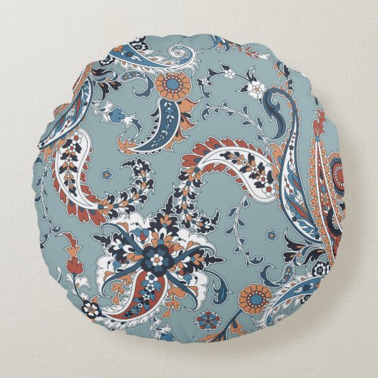 シームレスなトレンディーとペイズリーのインディアン  ラウンドクッション (正面)