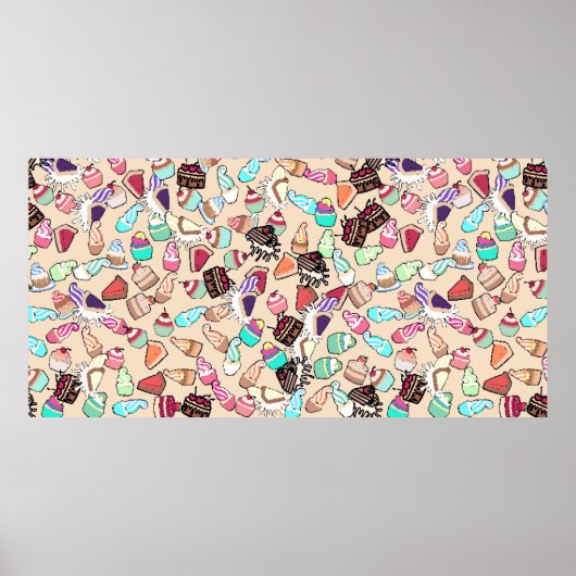 シームレスなドードルケーキパターン。手書きB ポスター (正面)