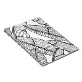 シームレスなバナナの葉のパターンの背景。黒と ノートブック (右側)