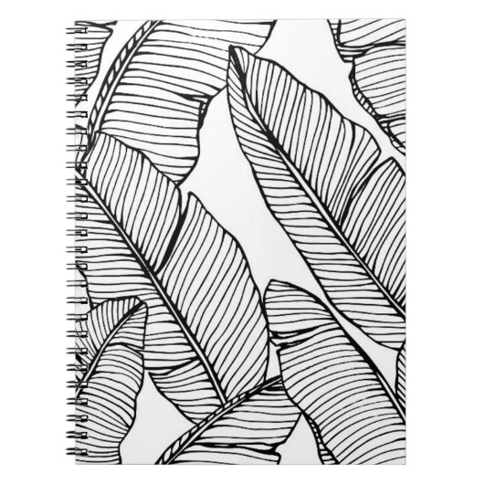 シームレスなバナナの葉のパターンの背景。黒と ノートブック (正面)