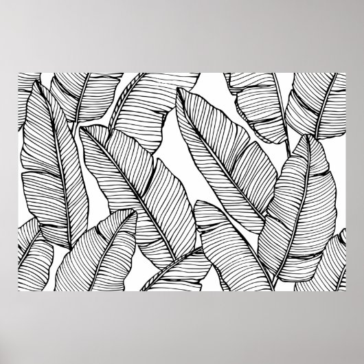 シームレスなバナナの葉のパターンの背景。黒と ポスター (正面)