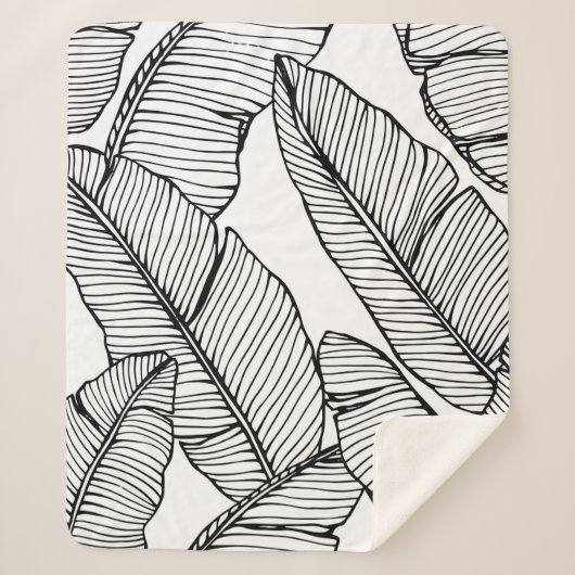 シームレスなバナナの葉のパターン背景。黒と シェルパブランケット (正面)