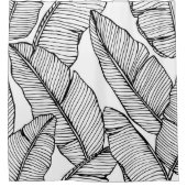 シームレスなバナナの葉のパターン背景。黒と シャワーカーテン (正面)