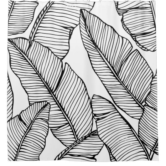 シームレスなバナナの葉のパターン背景。黒と シャワーカーテン (正面)