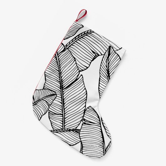 シームレスなバナナの葉のパターン背景。黒と スモールクリスマスストッキング (正面 (吊り時))