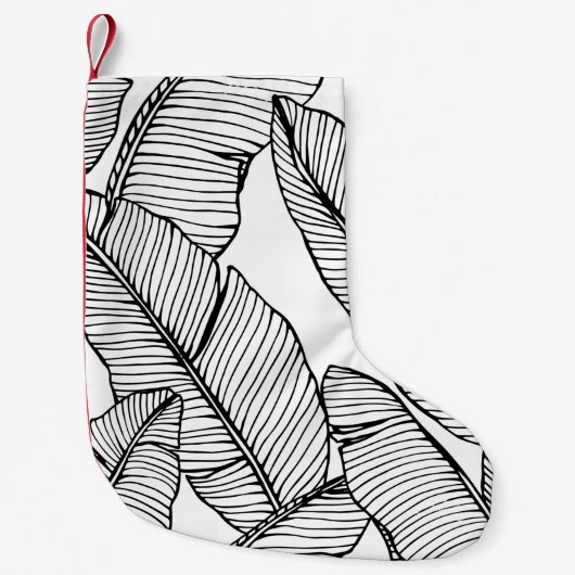 シームレスなバナナの葉のパターン背景。黒と スモールクリスマスストッキング (正面)