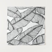 シームレスなバナナの葉のパターン背景。黒と タペストリー (正面(横))