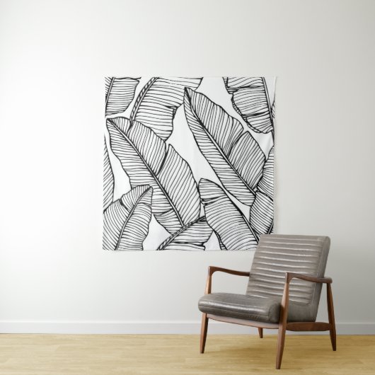 シームレスなバナナの葉のパターン背景。黒と タペストリー (インサイチュ)