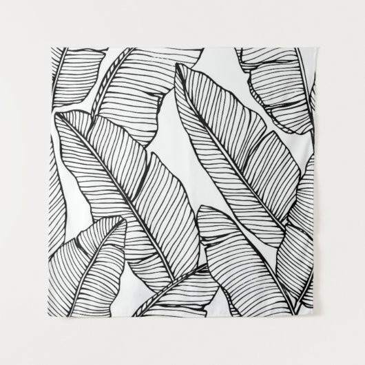 シームレスなバナナの葉のパターン背景。黒と タペストリー (正面)