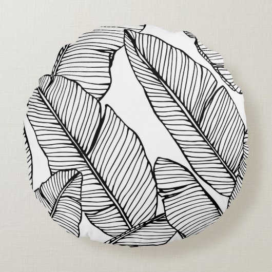 シームレスなバナナの葉のパターン背景。黒と ラウンドクッション (正面)