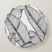 シームレスなバナナの葉のパターン背景。黒と ラウンドクッション (裏面)