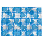 シームレスなバレンタインデイブルーハートプ市松模様にライ ラージペーパーバッグ (裏面)