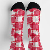 シームレスなバレンタインデーの赤いハート市松模様にプライド ソックス (上部)