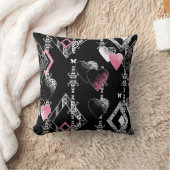 シームレスなバレンタインデー愛ブラックパターンハート クッション (ブランケット)