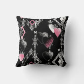 シームレスなバレンタインデー愛ブラックパターンハート クッション (裏面)