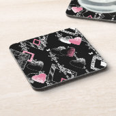 シームレスなバレンタインデー愛ブラックパターンハート コースター (左側)