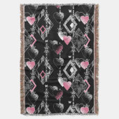 シームレスなバレンタインデー愛ブラックパターンハート スローブランケット (正面縦)