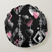 シームレスなバレンタインデー愛ブラックパターンハート ラウンドクッション (裏面)