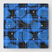 シームレスなバレンタインデー海軍ハートプ市松模様にライ スクエア壁時計 (正面)