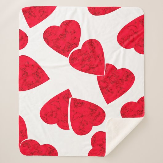 シームレスなバレンタインデー赤いハートホワイトパターンb シェルパブランケット (正面)