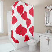 シームレスなバレンタインデー赤いハートホワイトパターンb シャワーカーテン (インサイチュ)