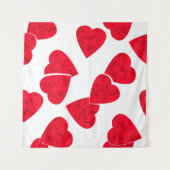 シームレスなバレンタインデー赤いハートホワイトパターンb タペストリー (正面(横))