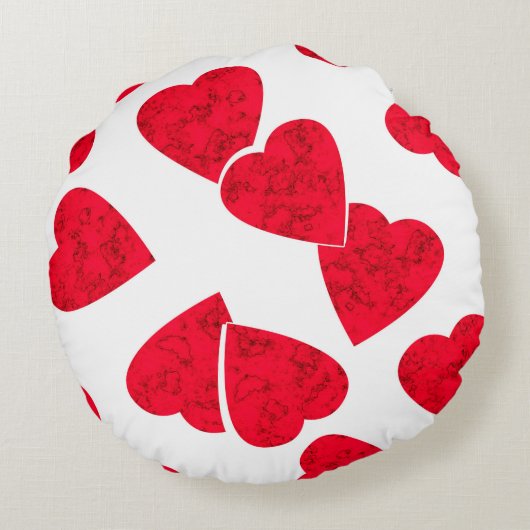 シームレスなバレンタインデー赤いハートホワイトパターンb ラウンドクッション (裏面)