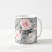 シームレスなパターンと春の花葉とH コーヒーマグカップ (正面右)