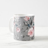 シームレスなパターンと春の花葉とH コーヒーマグカップ (正面左)