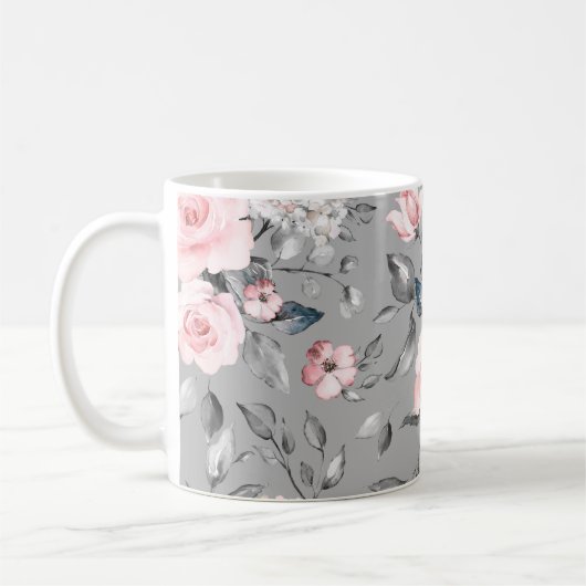 シームレスなパターンと春の花葉とH コーヒーマグカップ (左)