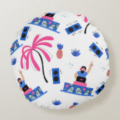 シームレスなパターンに、喜びのdjヤシの木のパイナップ ラウンドクッション (裏面)