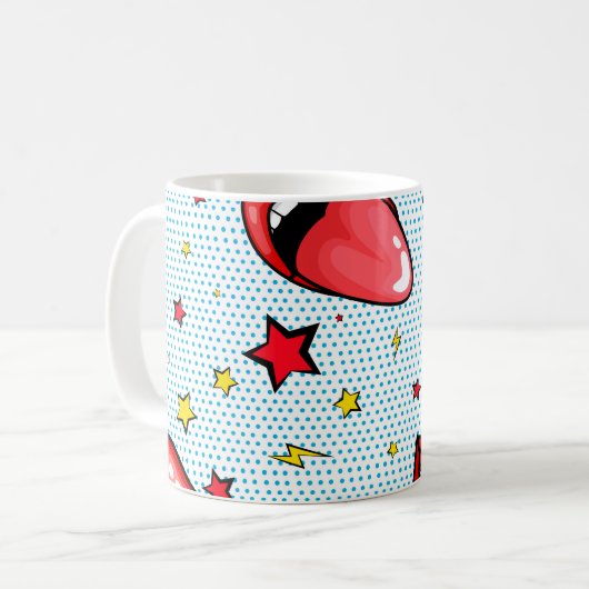 シームレスなパターンの漫画すごいの吹き出し コーヒーマグカップ (正面左)