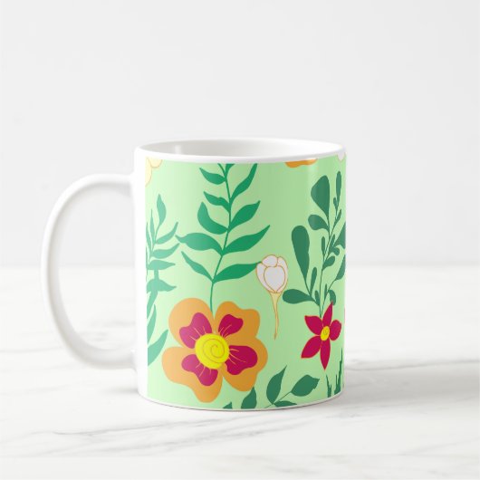 シームレスなパターンの花と葉の家の装飾、バック コーヒーマグカップ (左)