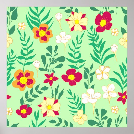 シームレスなパターンの花と葉の家の装飾、バック ポスター (正面)