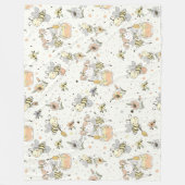 シームレスなパターンの蜂蜜の蜂、妖精、ベビーのミツバチ フリースブランケット (正面)