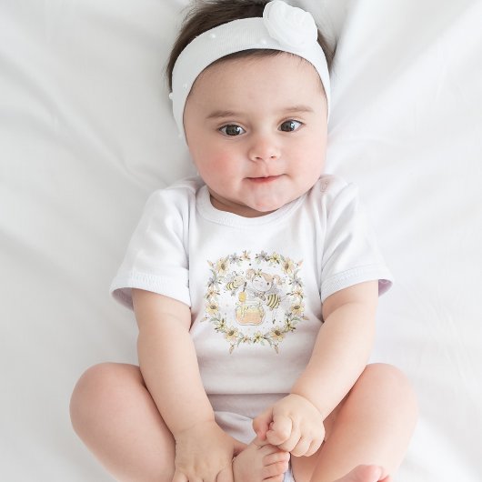 シームレスなパターンの蜂蜜の蜂、妖精、ベビーのミツバチ ベビーボディスーツ