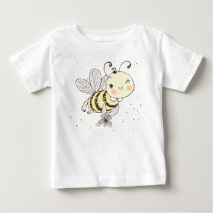 シームレスなパターンの蜂蜜の蜂、妖精、ベビーのミツバチ ベビーTシャツ