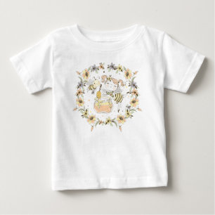 シームレスなパターンの蜂蜜の蜂、妖精、ベビーのミツバチ ベビーTシャツ