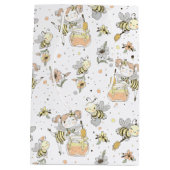 シームレスなパターンの蜂蜜の蜂、妖精、ベビーのミツバチ ミディアムペーパーバッグ (裏面)