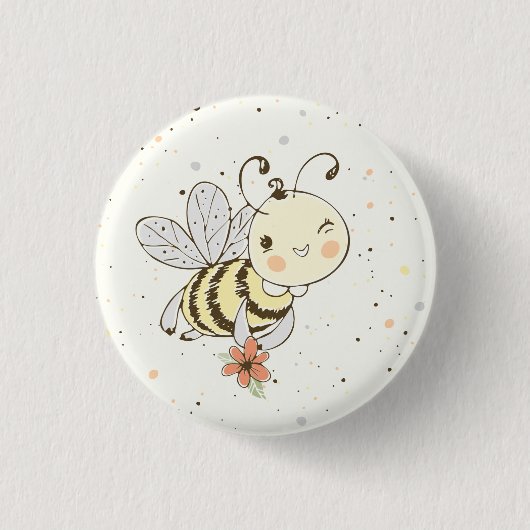 シームレスなパターンの蜂蜜の蜂、妖精、ベビーのミツバチ 缶バッジ (正面)