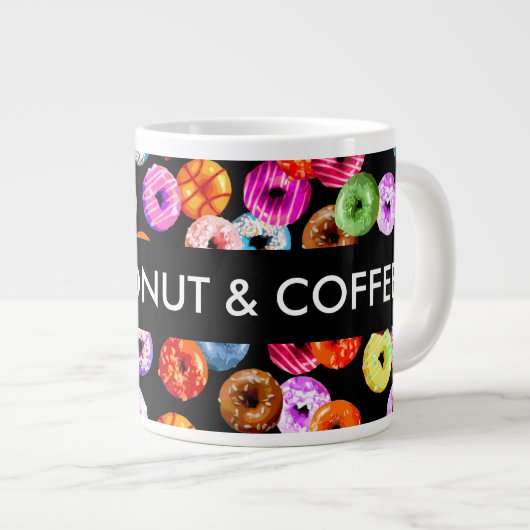 シームレスなパターンをドーナツとバックグラース。&アイディア ジャンボコーヒーマグカップ (正面右)