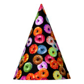 シームレスなパターンをドーナツとバックグラース。&アイディア パーティーハット (正面)