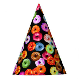 シームレスなパターンをドーナツとバックグラース。&アイディア パーティーハット