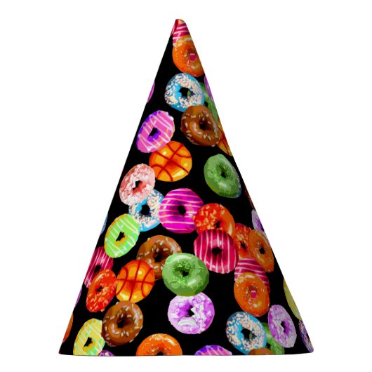 シームレスなパターンをドーナツとバックグラース。&アイディア パーティーハット (右)