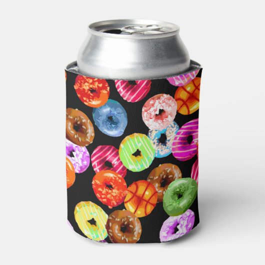 シームレスなパターンをドーナツとバックグラース。&アイディア 缶クーラー (缶正面)